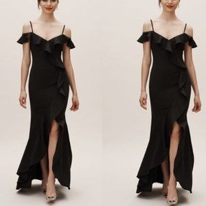 BHLDN Black Ruffled Off-Shoulder Wedding Dress